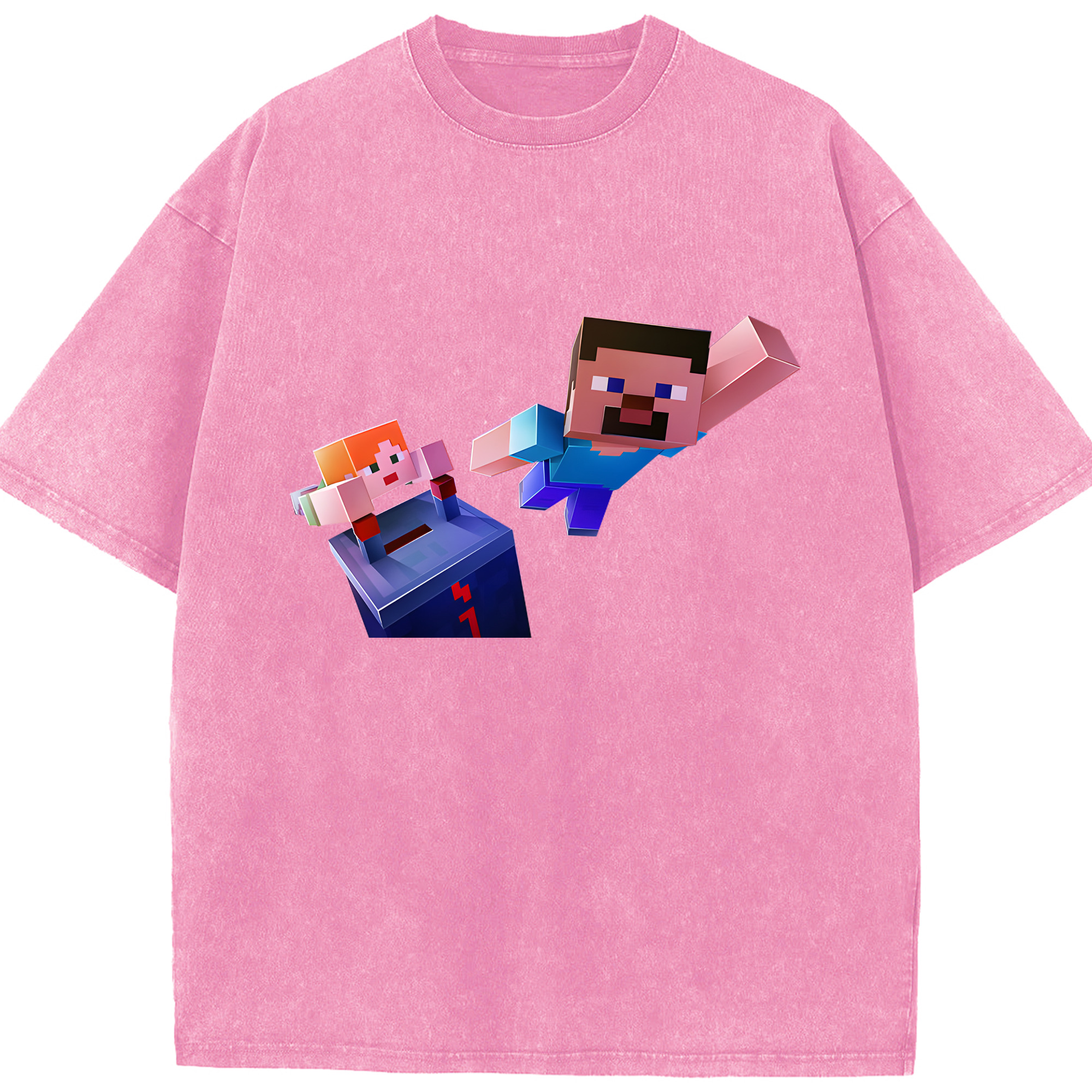 （画像用） マインクラフト ブロックの世界 Minecraft MC Block world 綿100% ヴィンテージ風 半袖Tシャツ（フロントプリント）